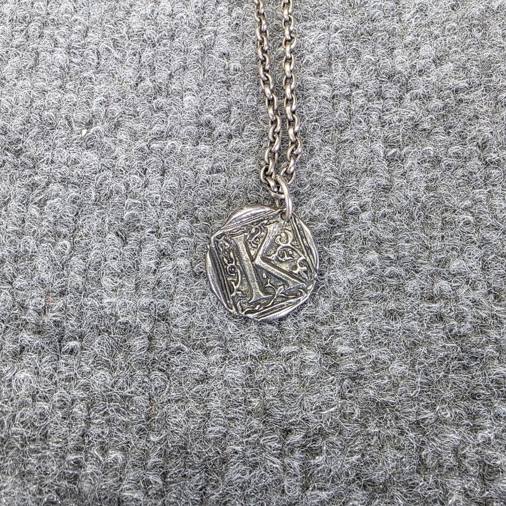 Waxing Poetic Sterling Silver "K" Initial 18" Chain Wax Seal Stamped Pendant 925